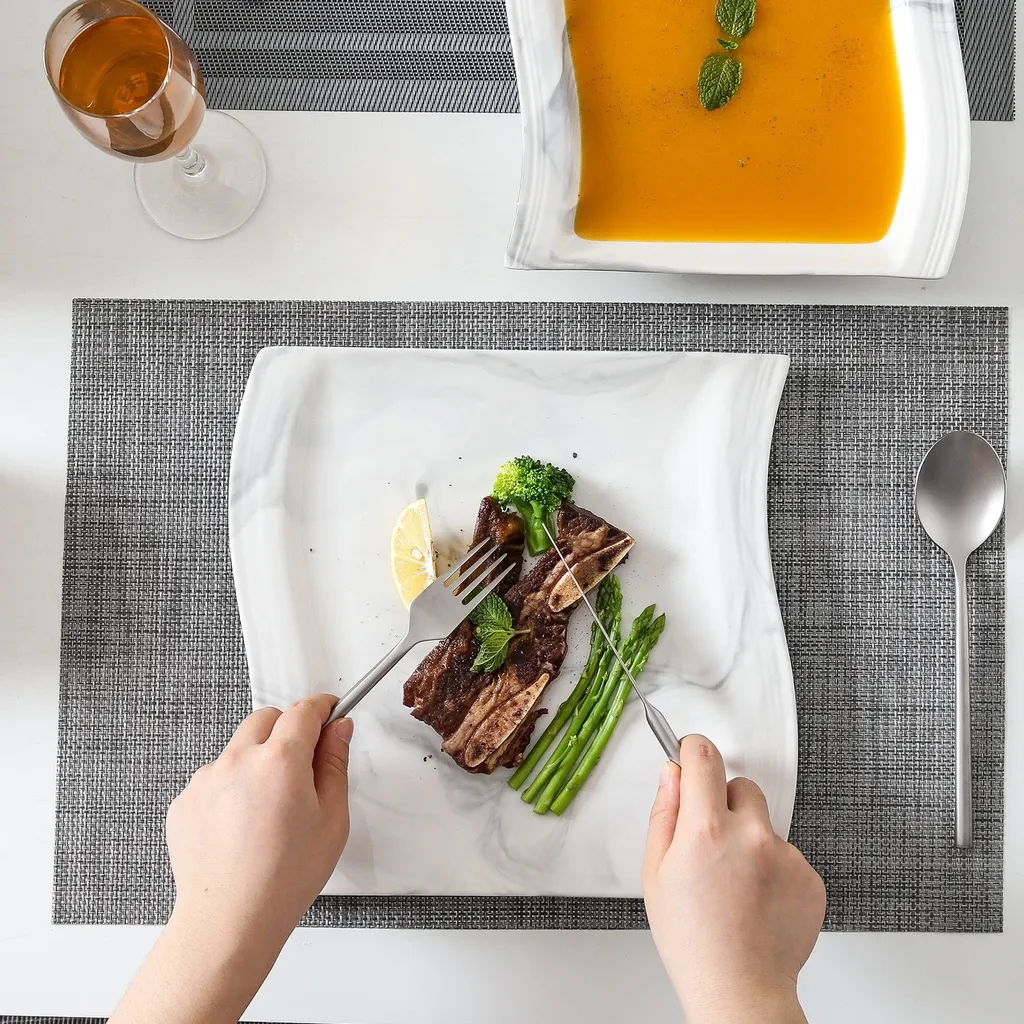 MALACASA, Serie Flora, Marmor Porzellan Tafelservice 24 Teiligen Set Kombiservice Geschirrset Mit 12 Speiseteller Und 12 Suppenteller Für 12 Personen – Bild 5