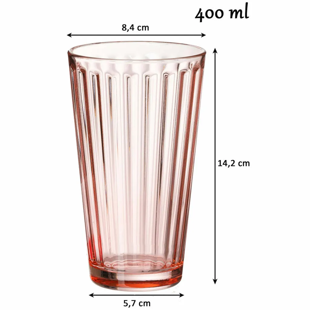 Ritzenhoff & Breker Longdrinkglas Lawe, Becher, Trinkglas, Glas, Rosa, 400 Ml, 164459 – Bild 3